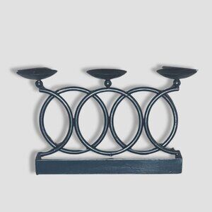 Metal Ring Candelabra Candle Holder Tabletop Black Three Piece